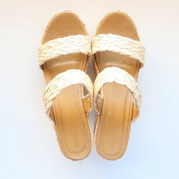 KAANAS Tenerife Light Raffia Platform Wedge Mule Sandals Summer Shoes Size 10 - Picture 4 of 16
